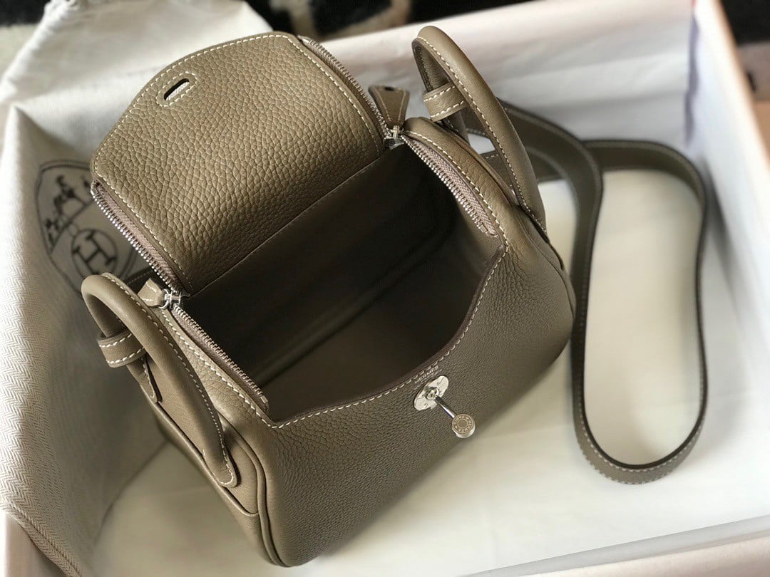 Hermes Lindy Mini Bag In Taupe Clemence Leather PHW