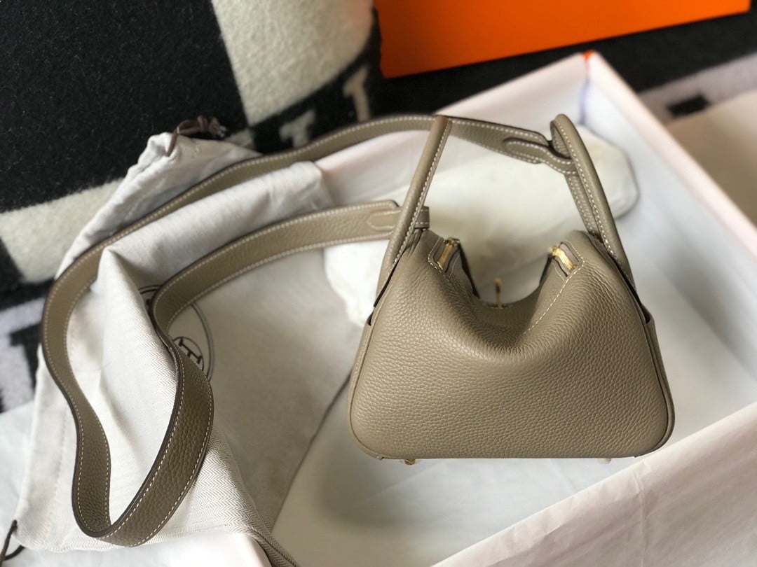 Hermes Lindy Mini Bag In Gris Tourterelle Clemence Leather GHW