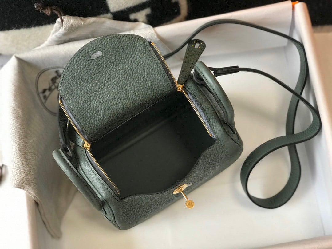 Hermes Lindy Mini Bag In Vert Amande Clemence Leather GHW