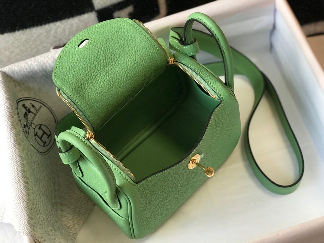 Hermes Lindy Mini Bag In Vert Criquet Clemence Leather GHW