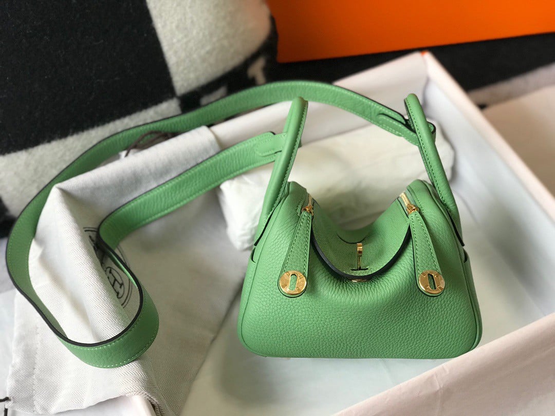 Hermes Lindy Mini Bag In Vert Criquet Clemence Leather GHW