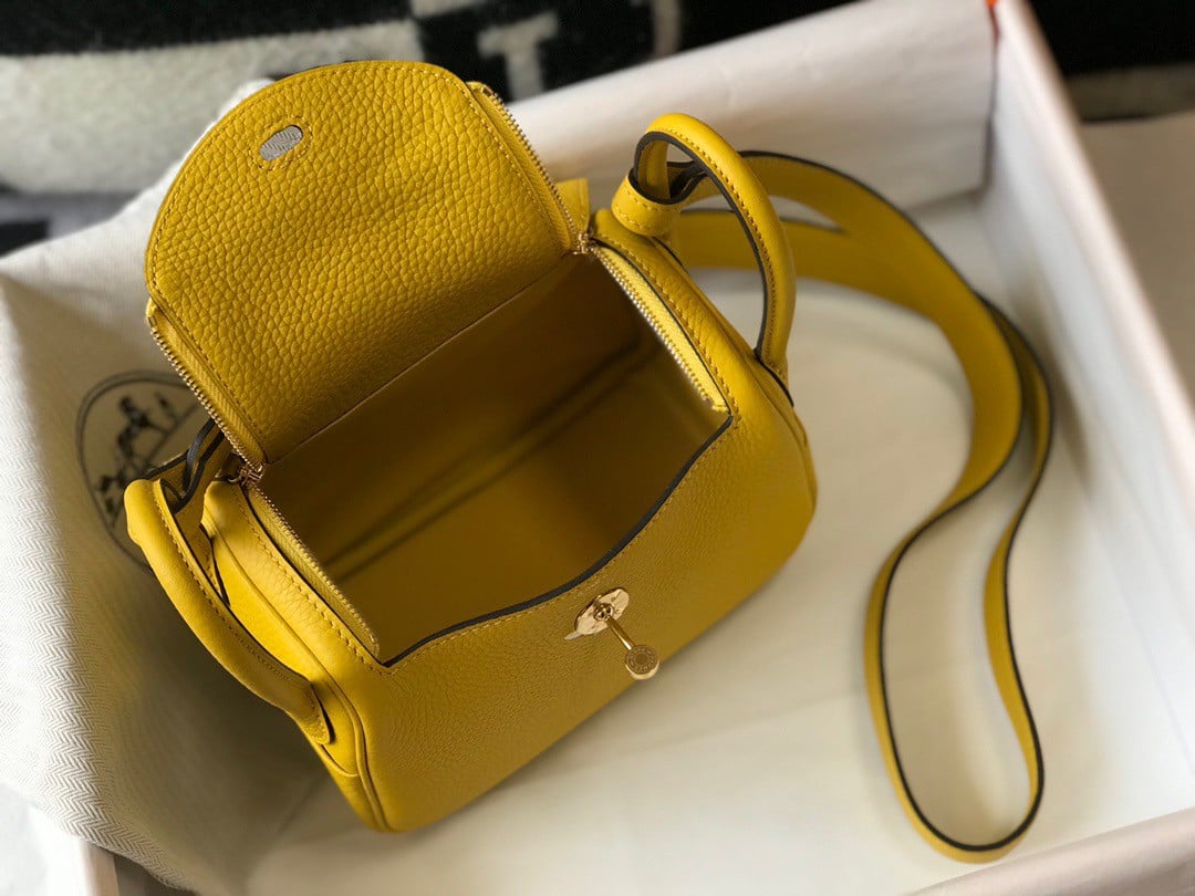 Hermes Lindy Mini Bag In Yellow Clemence Leather GHW