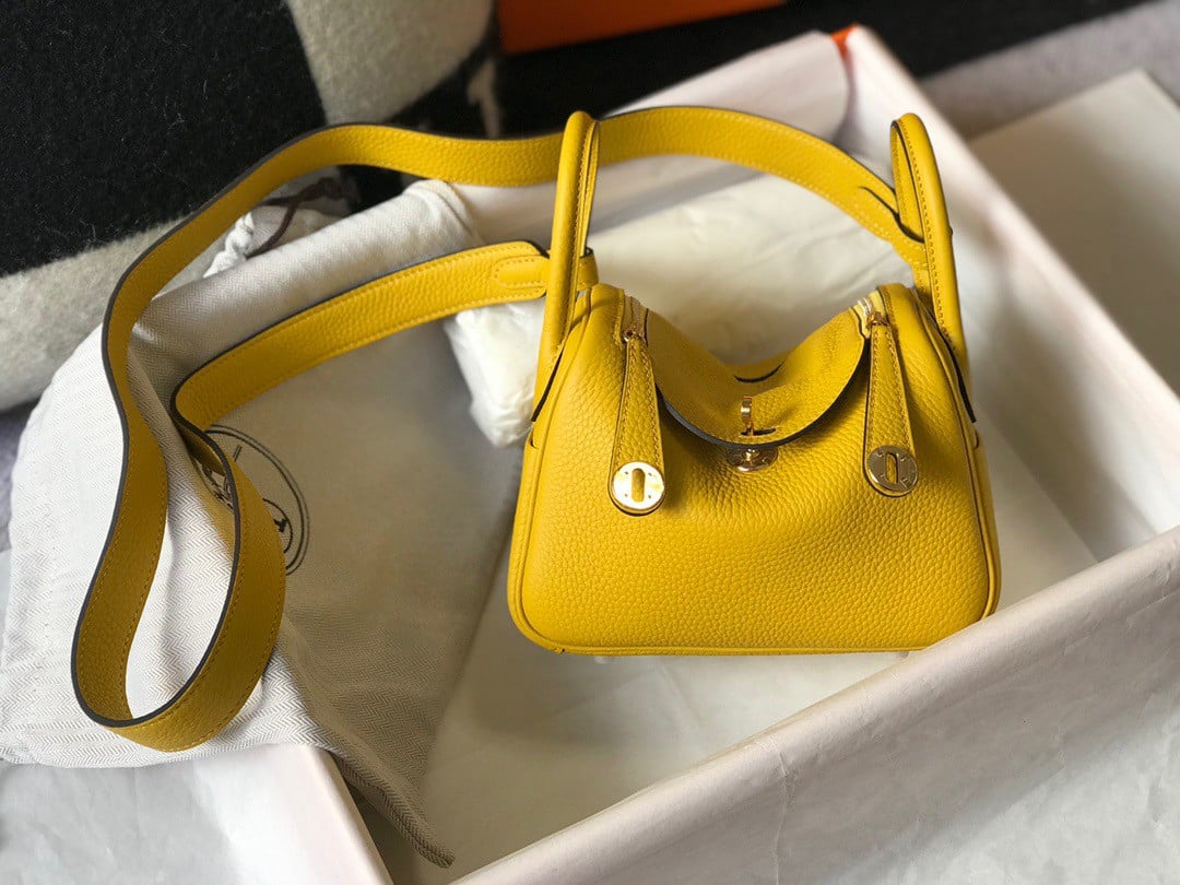 Hermes Lindy Mini Bag In Yellow Clemence Leather GHW