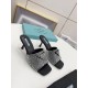 Prada Black Satin Heeled Sandals with White Crystals