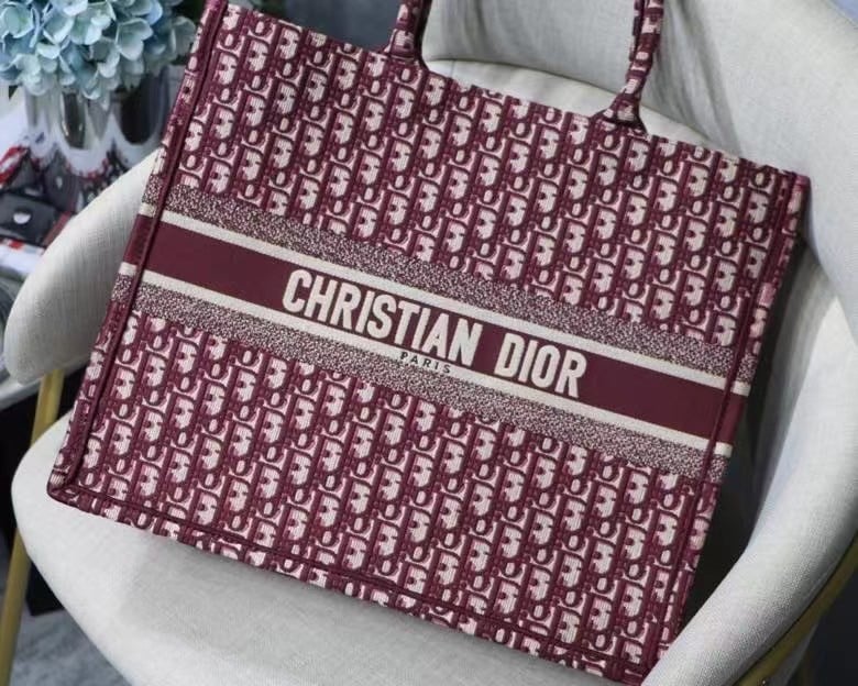 Dior Large Book Tote Bag In Bordeaux Dior Oblique Embroidery