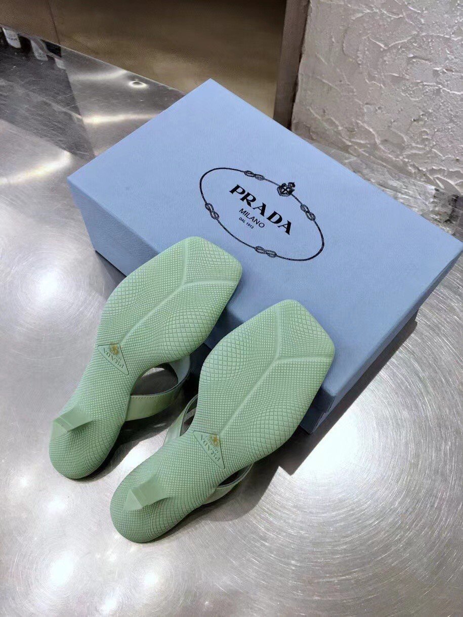 Prada Heeled Thong Sandals In Aqua Brushed Leather