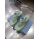 Prada Heeled Thong Sandals In Aqua Brushed Leather