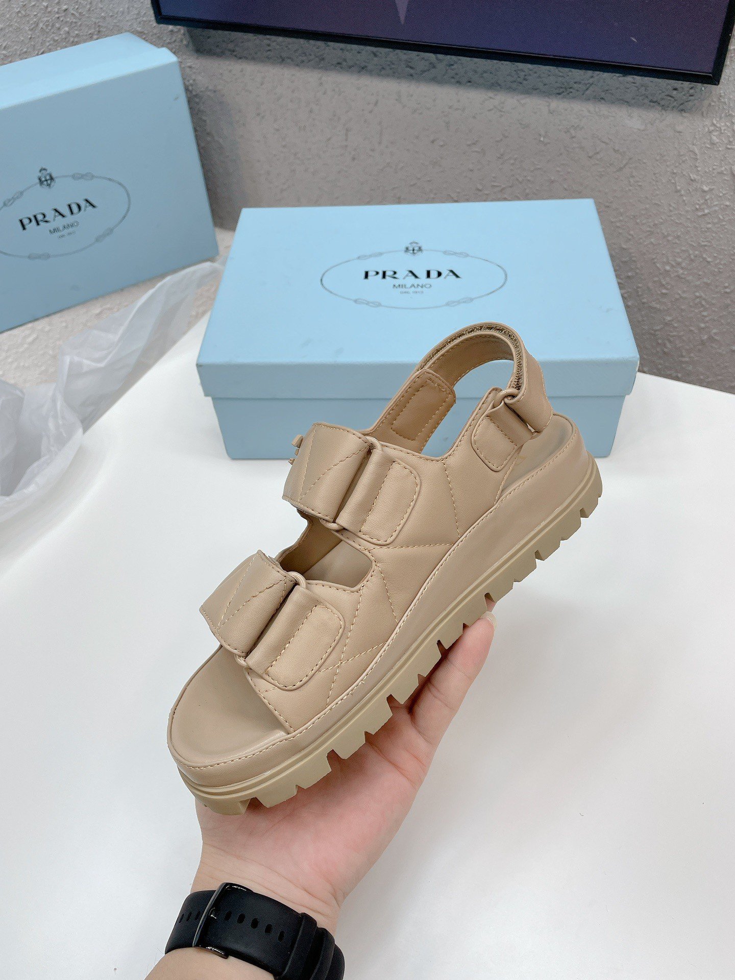 Prada Padded Sandals In Beige Nappa Leather