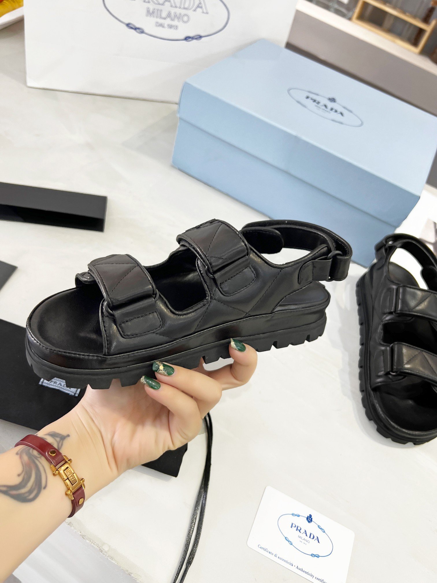 Prada Padded Sandals In Black Nappa Leather