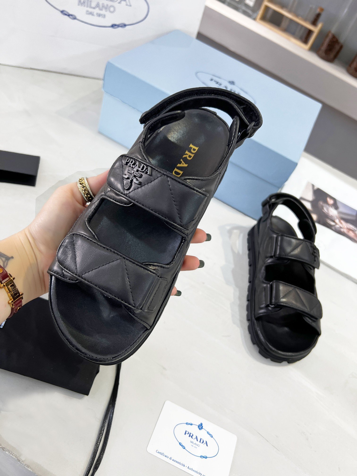 Prada Padded Sandals In Black Nappa Leather