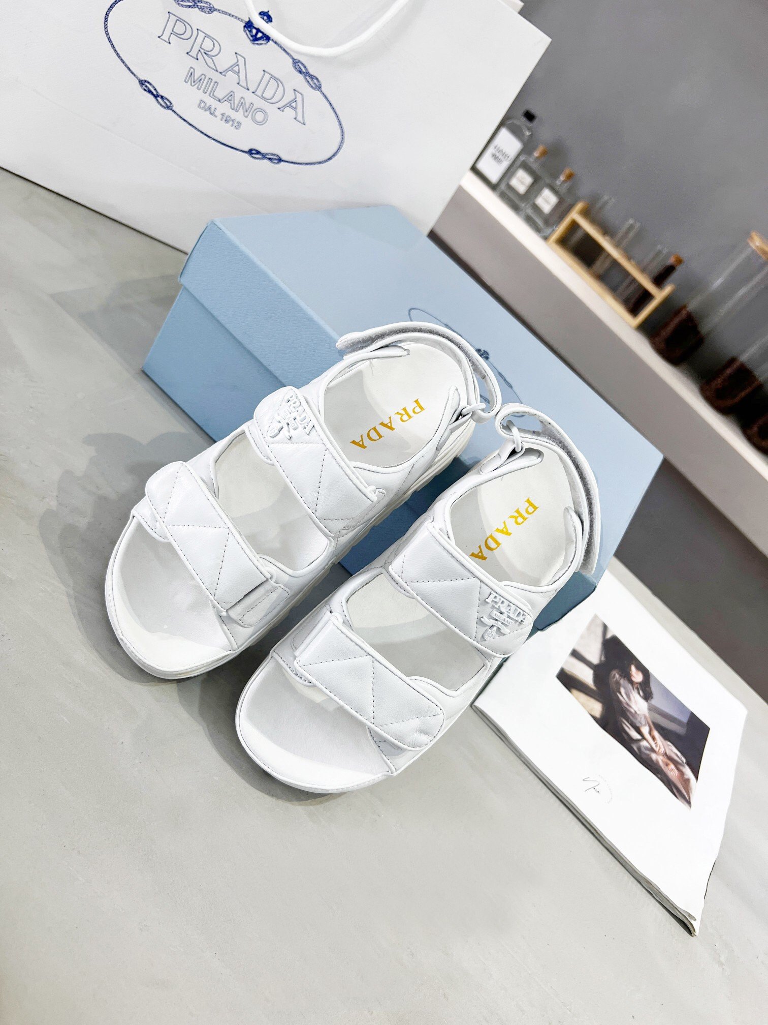 Prada Padded Sandals In White Nappa Leather