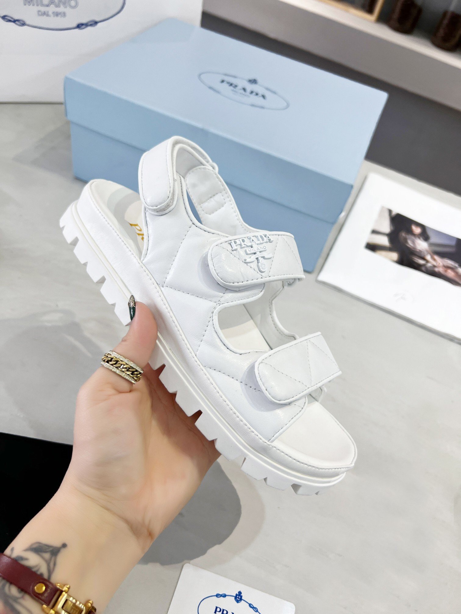 Prada Padded Sandals In White Nappa Leather