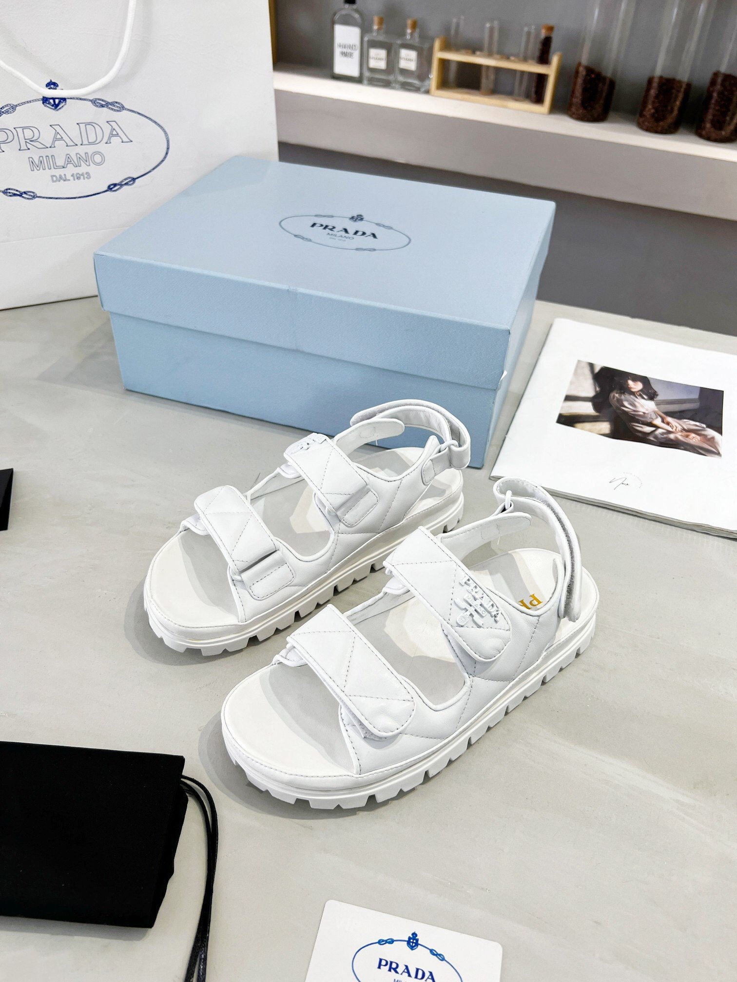 Prada Padded Sandals In White Nappa Leather