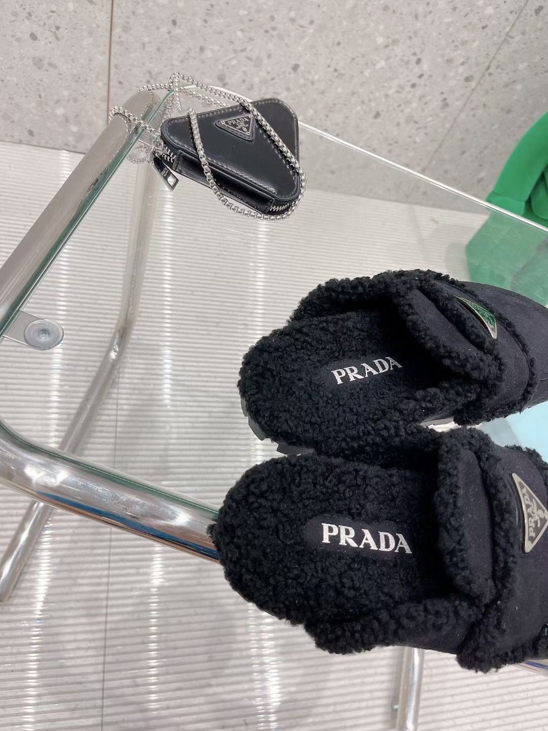 Prada Women's Slippers In Black Shearling