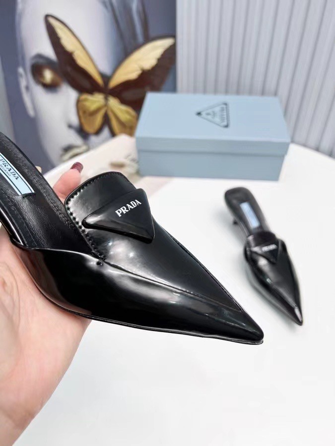 Prada Sabots Mules In Black Brushed Leather