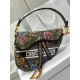 Dior Saddle Bag In Green Multicolor Dior Petites Fleurs Embroidery