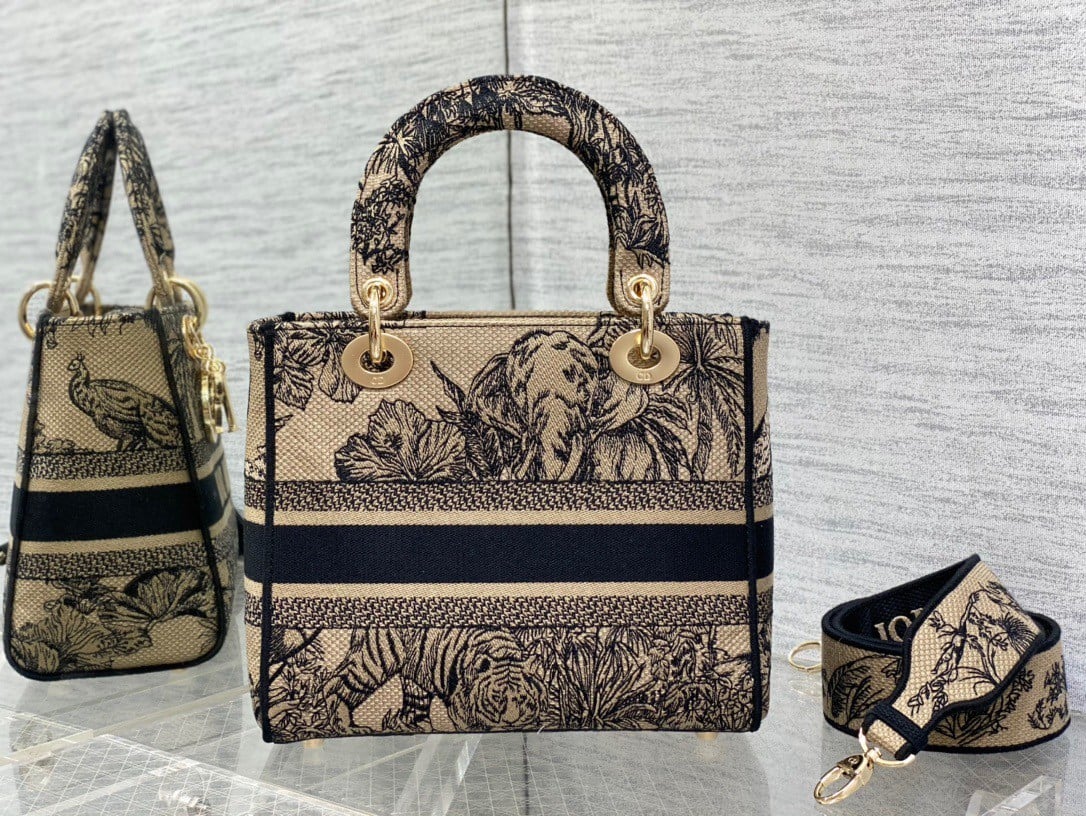 Dior Lady D-Lite Medium Bag In Beige Toile de Jouy Voyage Embroidery