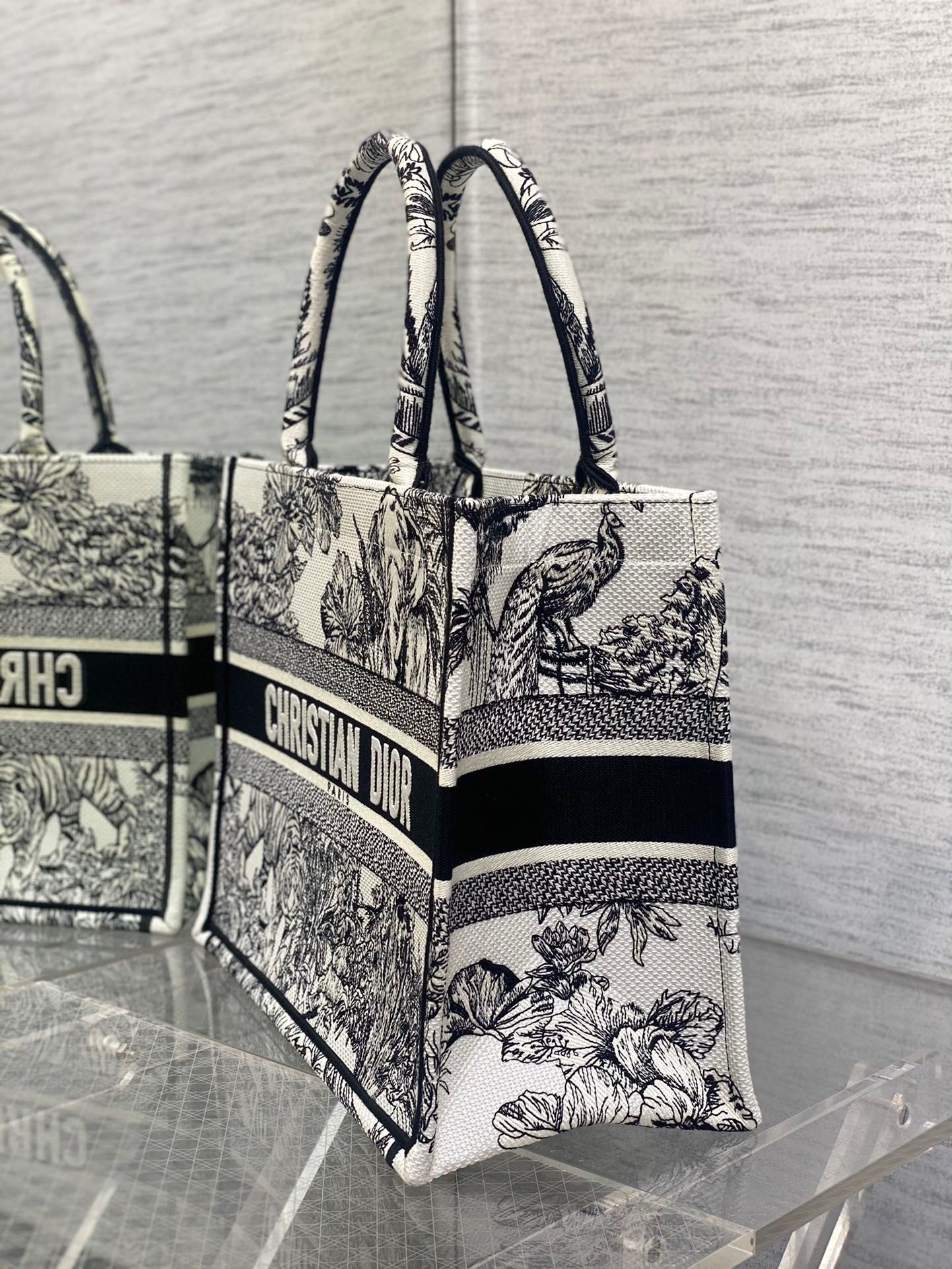 Dior Medium Book Tote Bag In White Toile de Jouy Voyage Embroidery