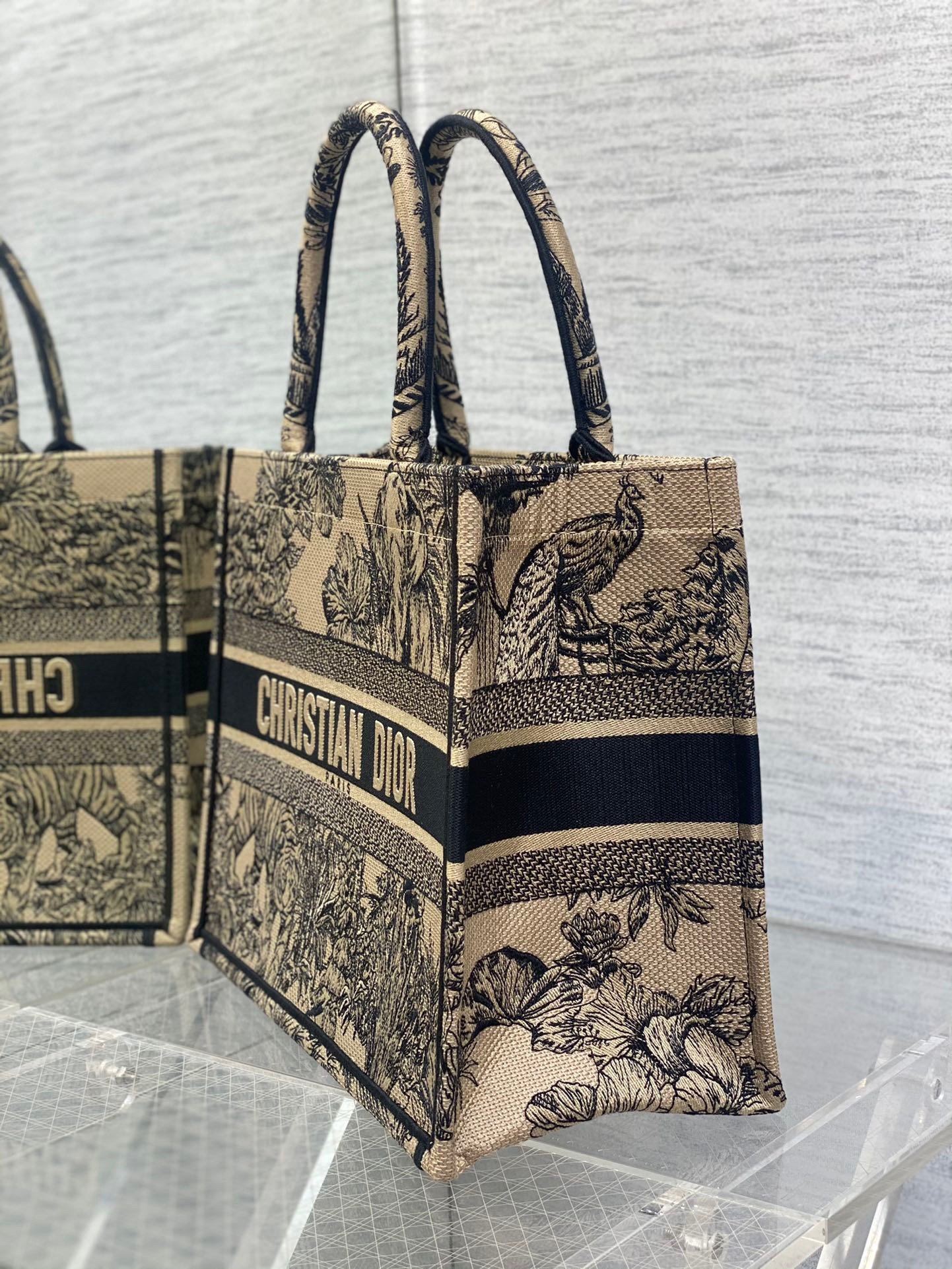 Dior Medium Book Tote Bag In Beige Toile de Jouy Voyage Embroidery