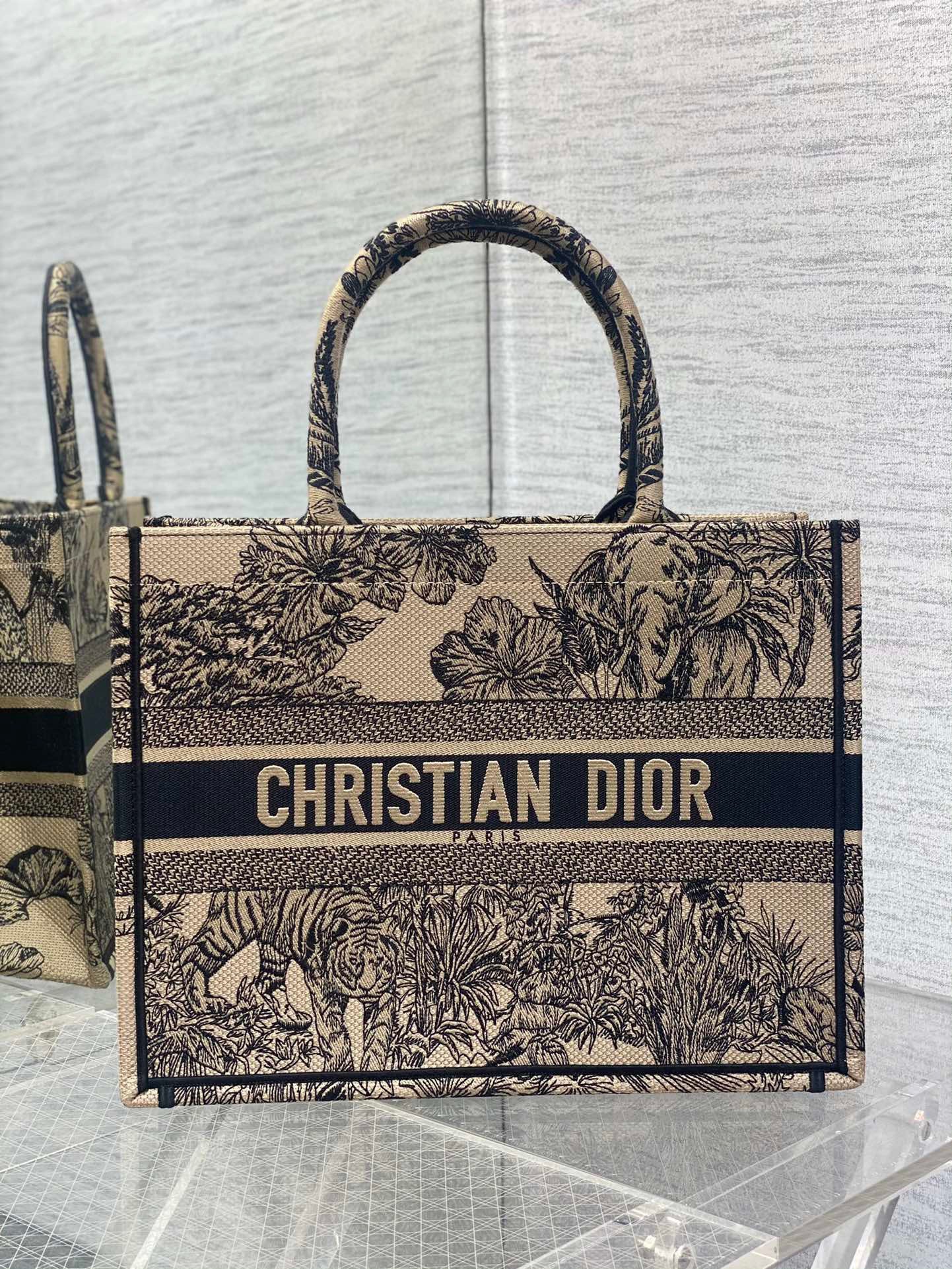 Dior Medium Book Tote Bag In Beige Toile de Jouy Voyage Embroidery