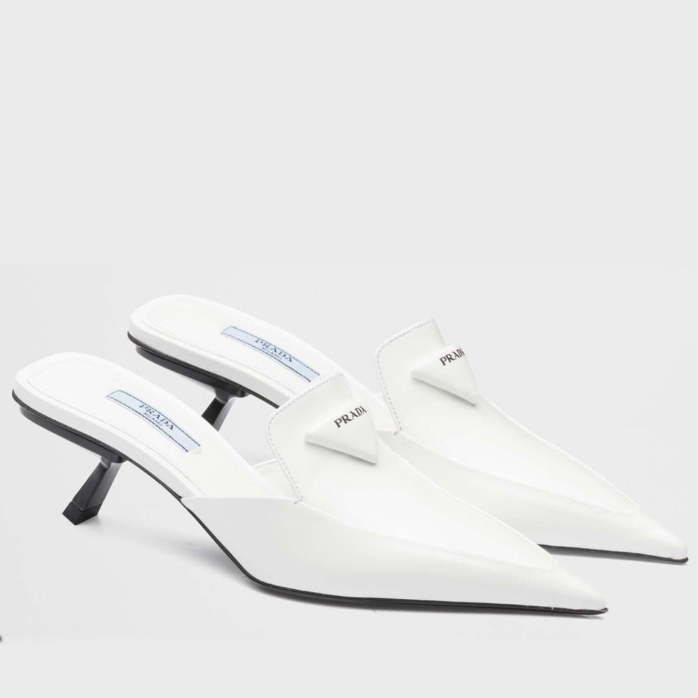 Prada Sabots Mules In White Brushed Leather