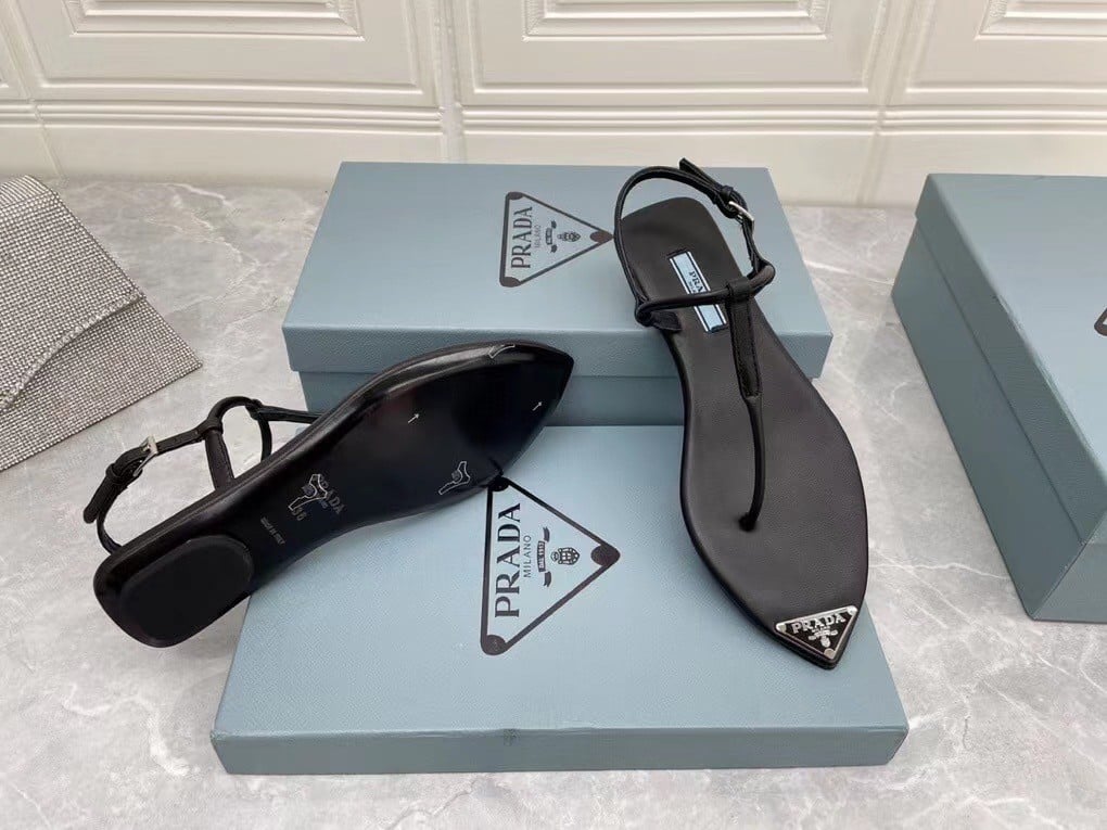 Prada Thong Sandals In Black Brushed Leather