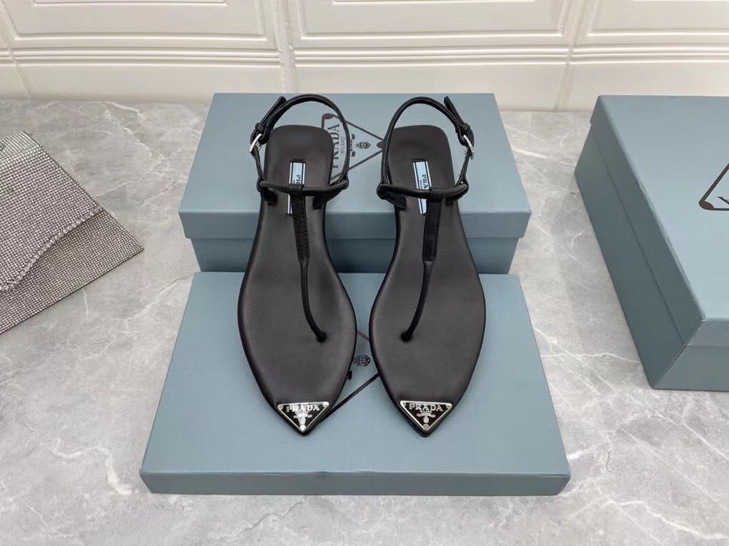 Prada Thong Sandals In Black Brushed Leather