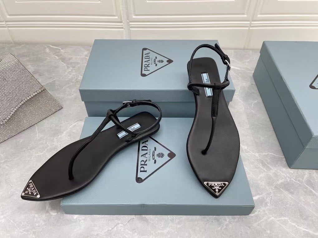 Prada Thong Sandals In Black Brushed Leather