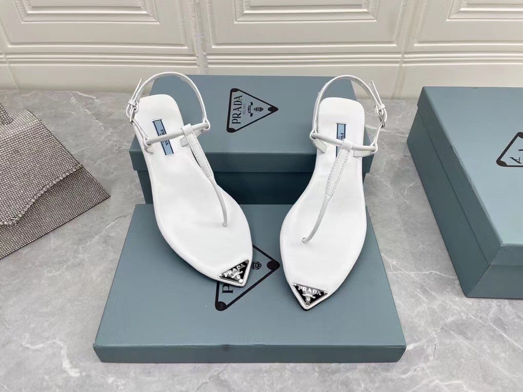 Prada Thong Sandals In White Brushed Leather