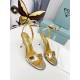 Prada Heel Sandals 85mm In Gold Metallic Leather