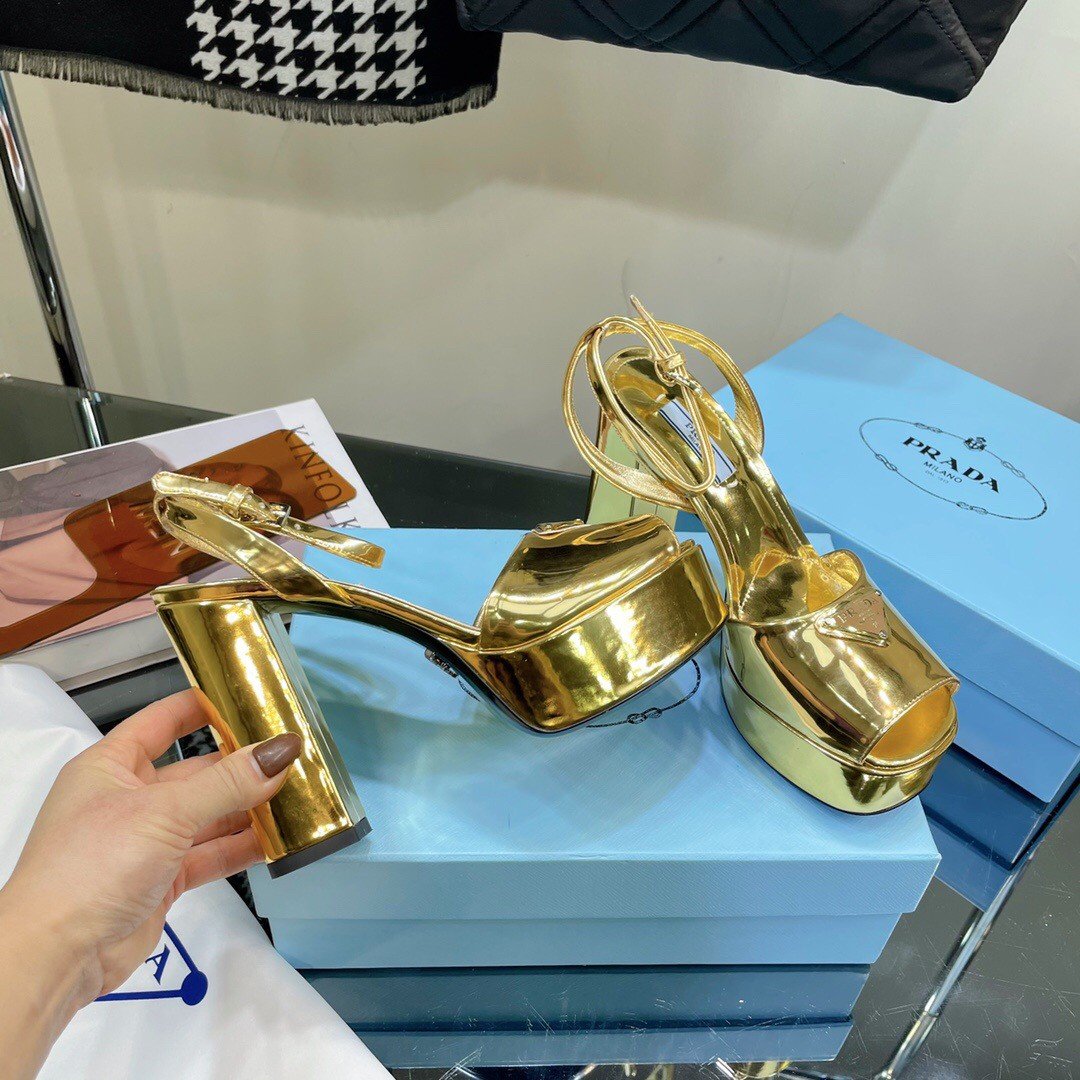 Prada Platform Sandals 135mm In Gold Metallic Leather