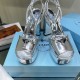 Prada Platform Sandals 135mm In Silver Metallic Leather