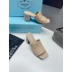 Prada Heeled Slide Sandals 65mm In Beige Nappa Leather