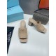 Prada Heeled Slide Sandals 65mm In Beige Nappa Leather