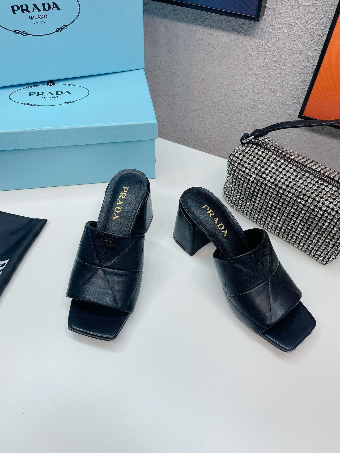 Prada Heeled Slide Sandals 65mm In Black Nappa Leather