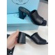 Prada Heeled Slide Sandals 65mm In Black Nappa Leather