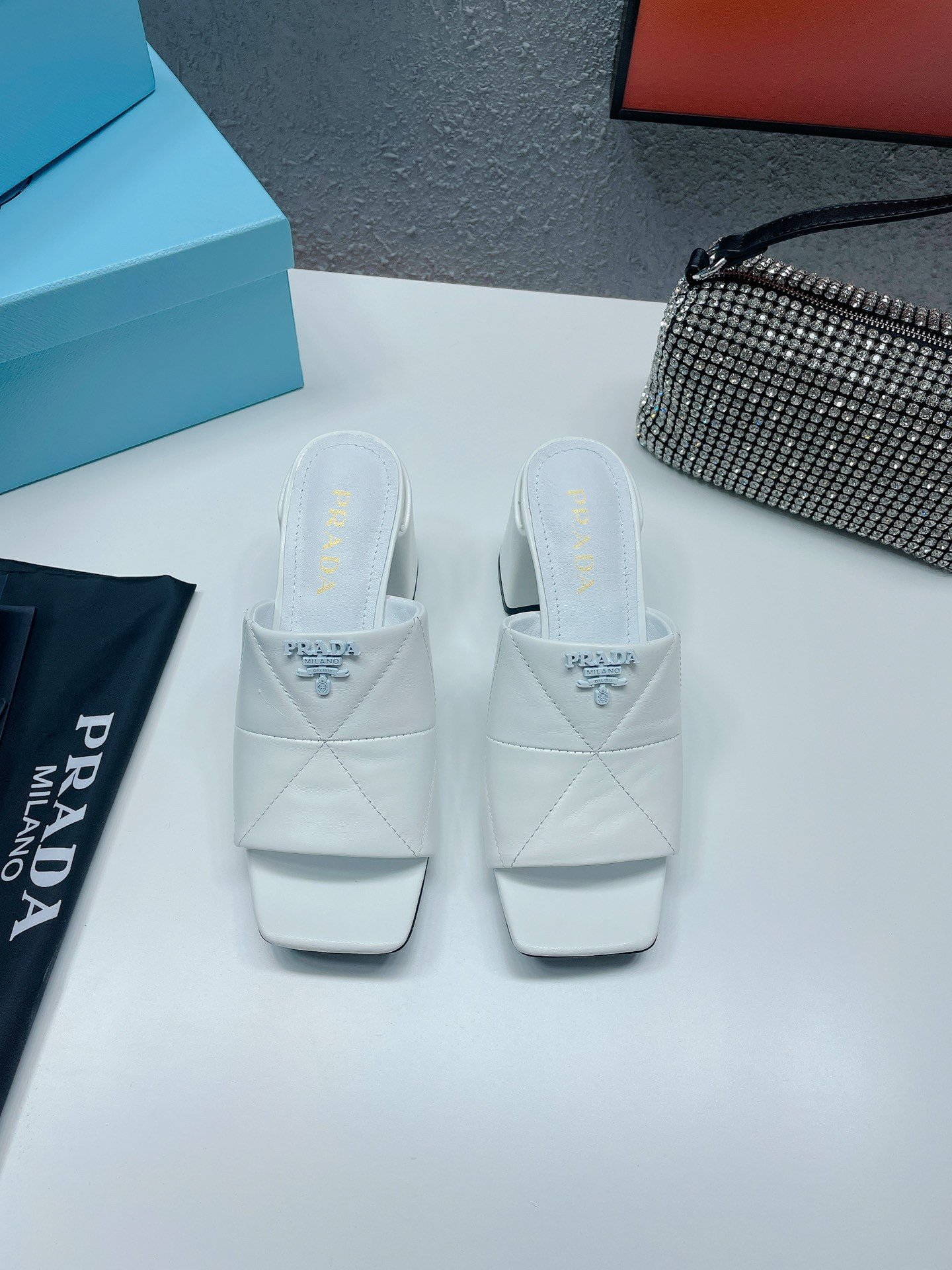 Prada Heeled Slide Sandals 65mm In White Nappa Leather