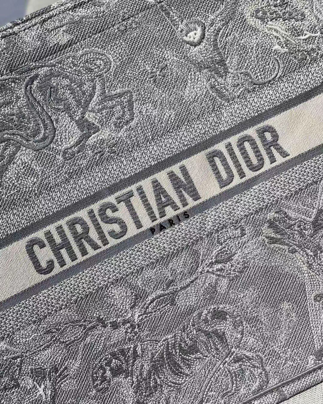 Dior Large Book Tote Bag In Gray Toile de Jouy Reverse Embroidery