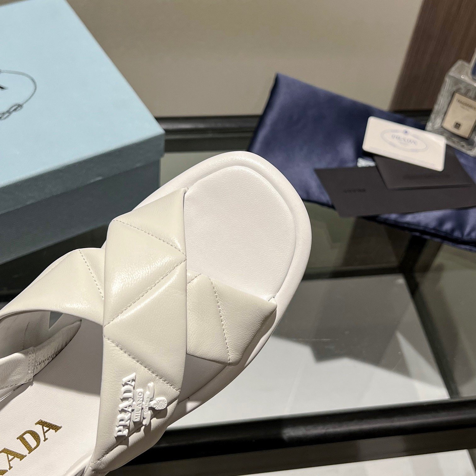 Prada Flatform Sandals In White Quilted Nappa Leather