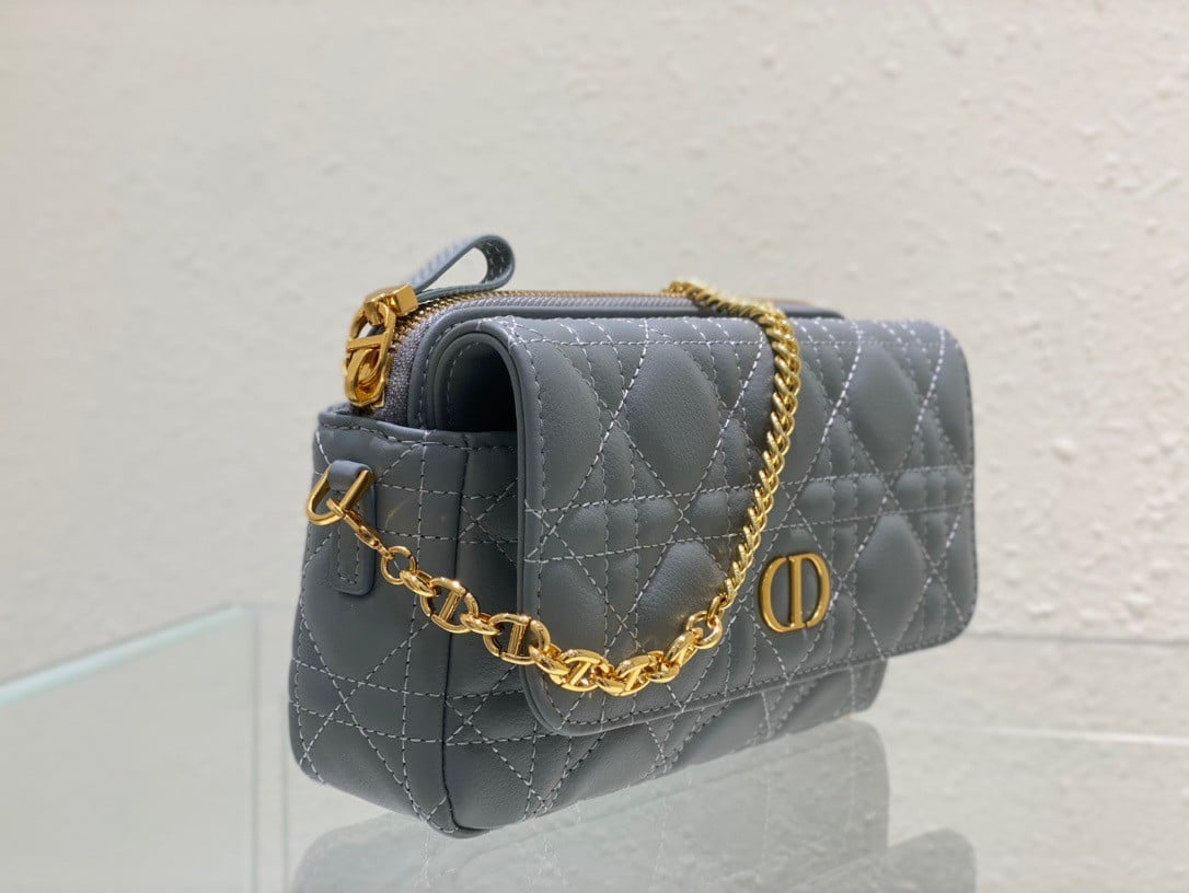 Dior Caro Pouch In Cloud Blue Cannage Calfskin