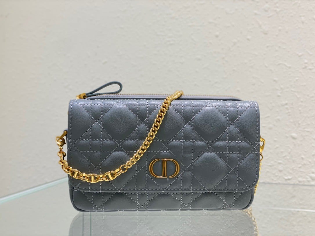 Dior Caro Pouch In Cloud Blue Cannage Calfskin