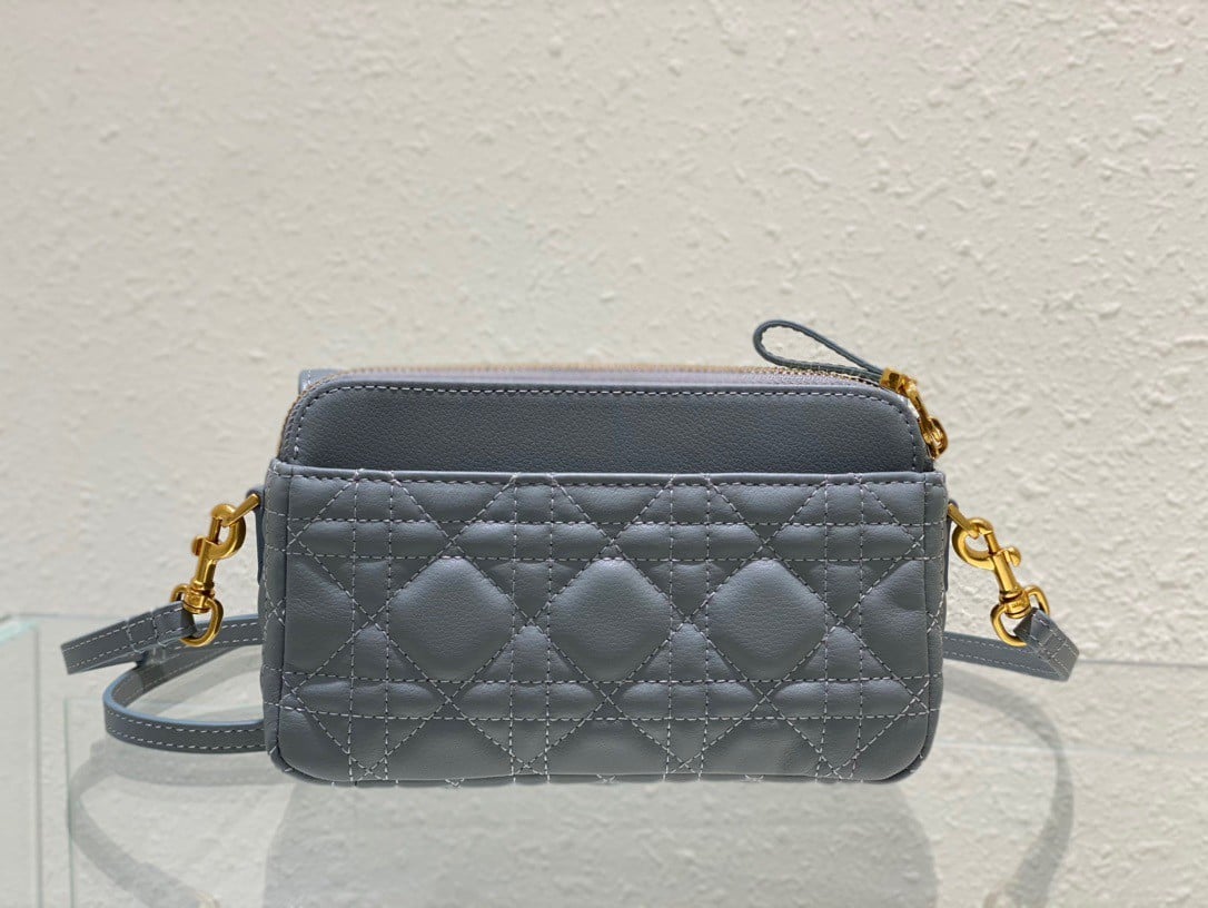 Dior Caro Pouch In Cloud Blue Cannage Calfskin