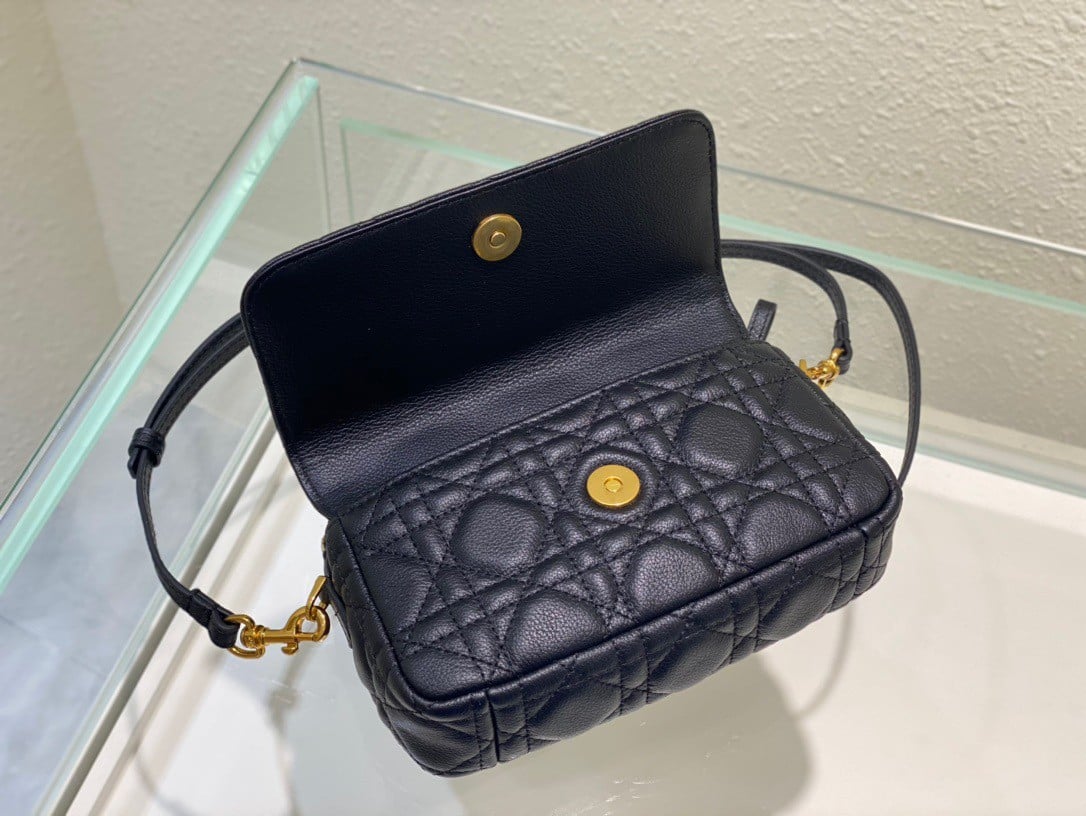 Dior Caro Pouch In Black Cannage Calfskin