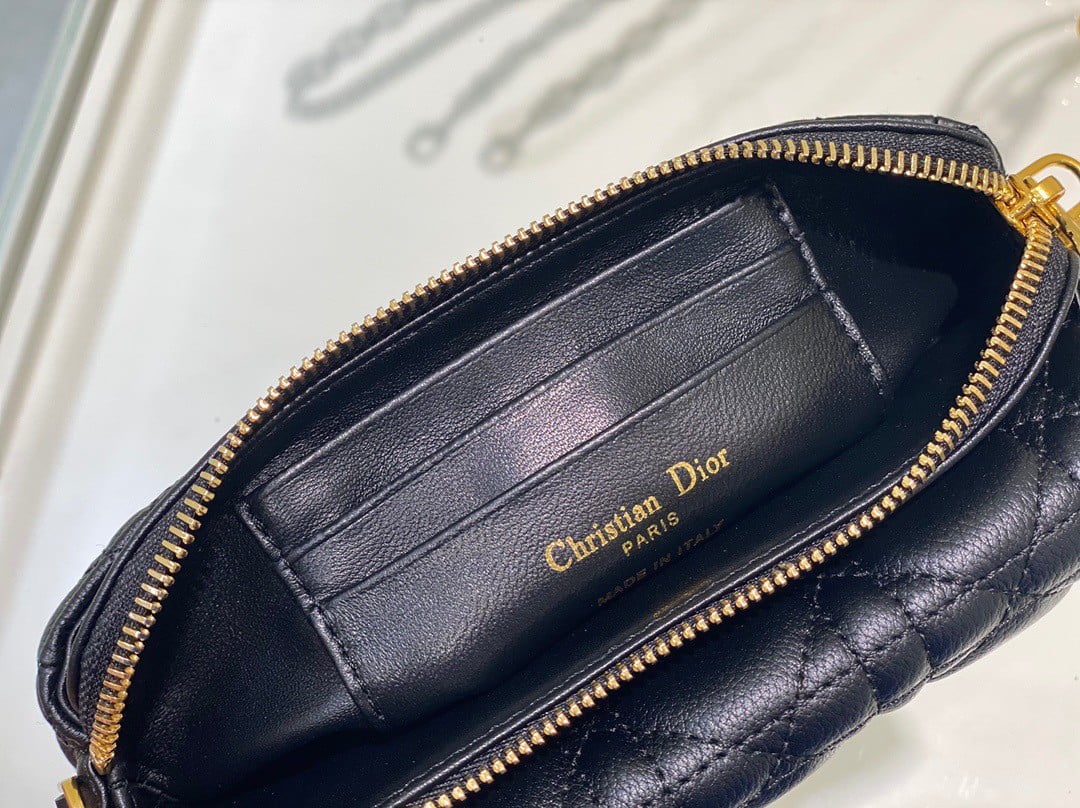 Dior Caro Pouch In Black Cannage Calfskin