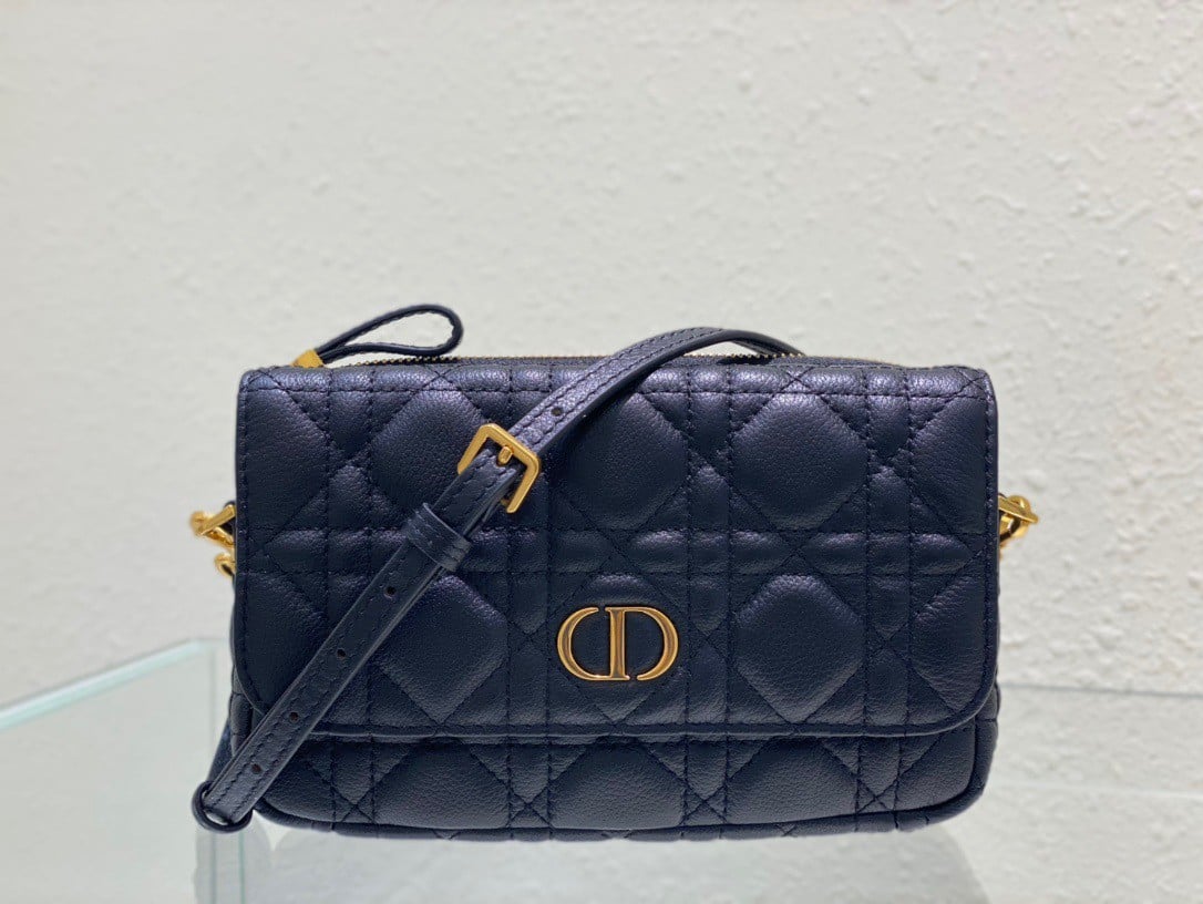 Dior Caro Pouch In Black Cannage Calfskin