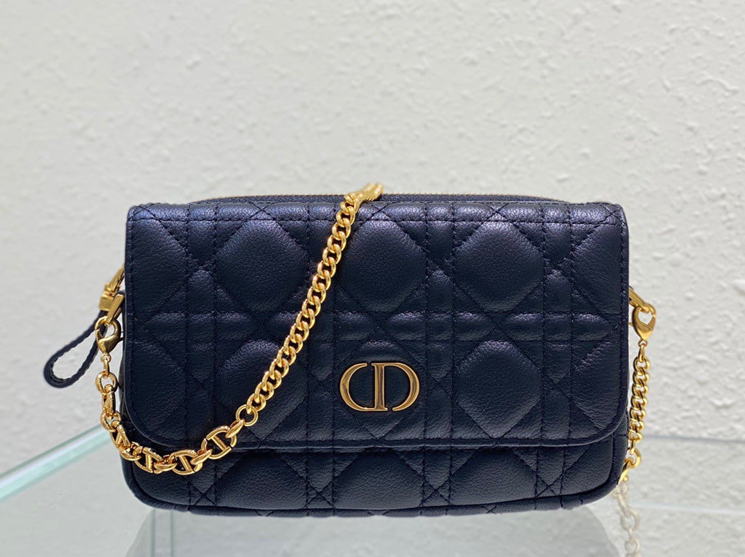 Dior Caro Pouch In Black Cannage Calfskin