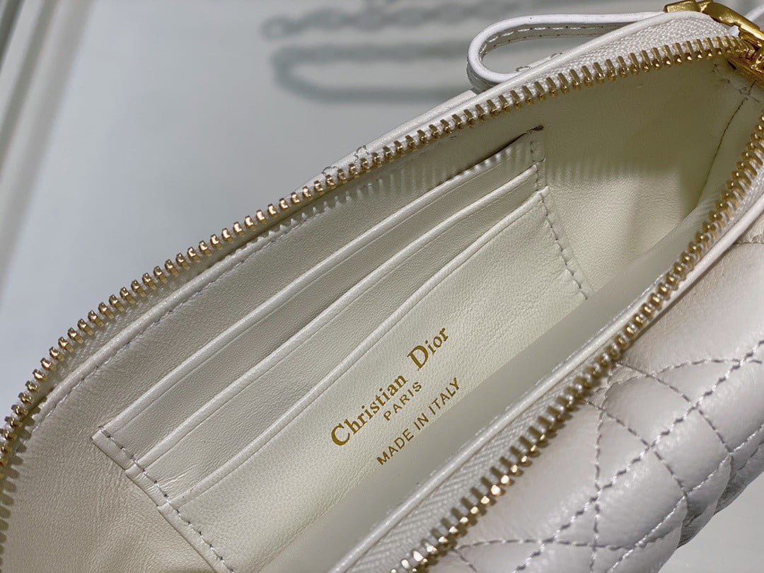 Dior Caro Pouch In White Cannage Calfskin