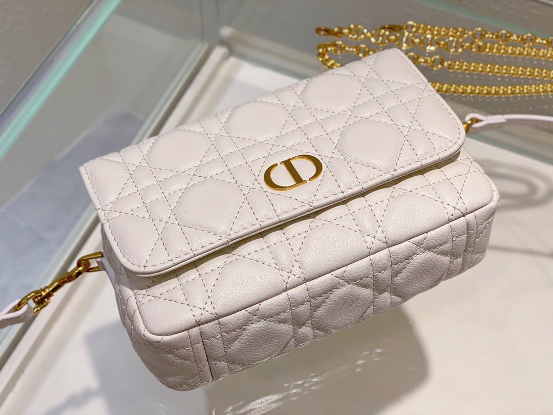 Dior Caro Pouch In White Cannage Calfskin