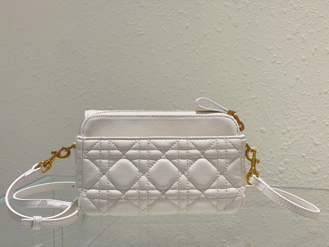 Dior Caro Pouch In White Cannage Calfskin