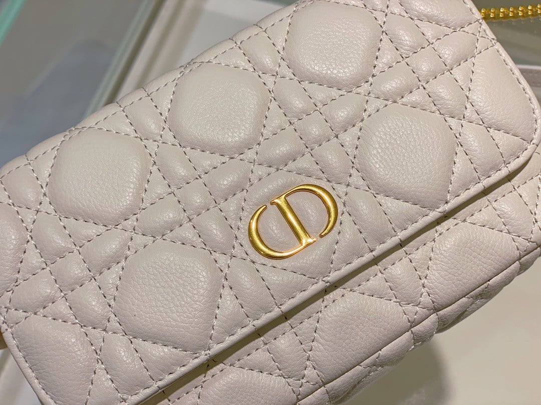 Dior Caro Pouch In White Cannage Calfskin